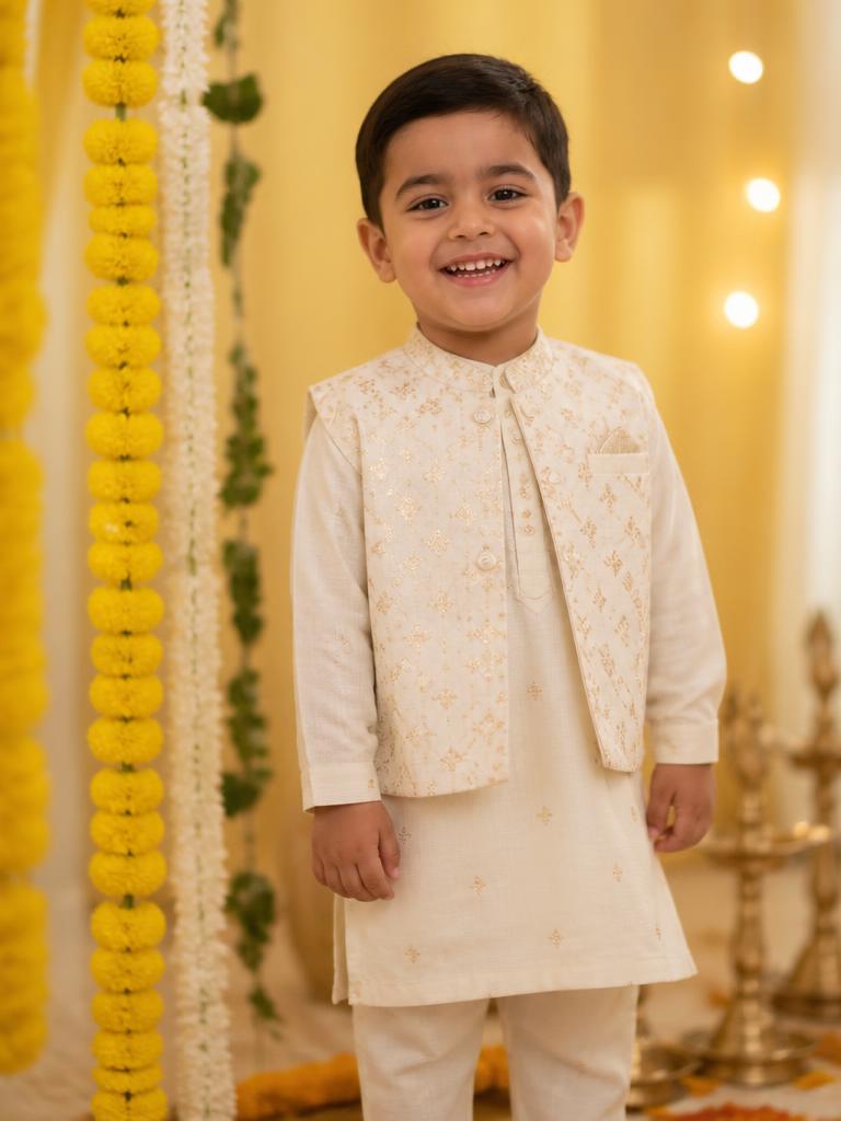 Ivory Kids Kurta with Waistcoat