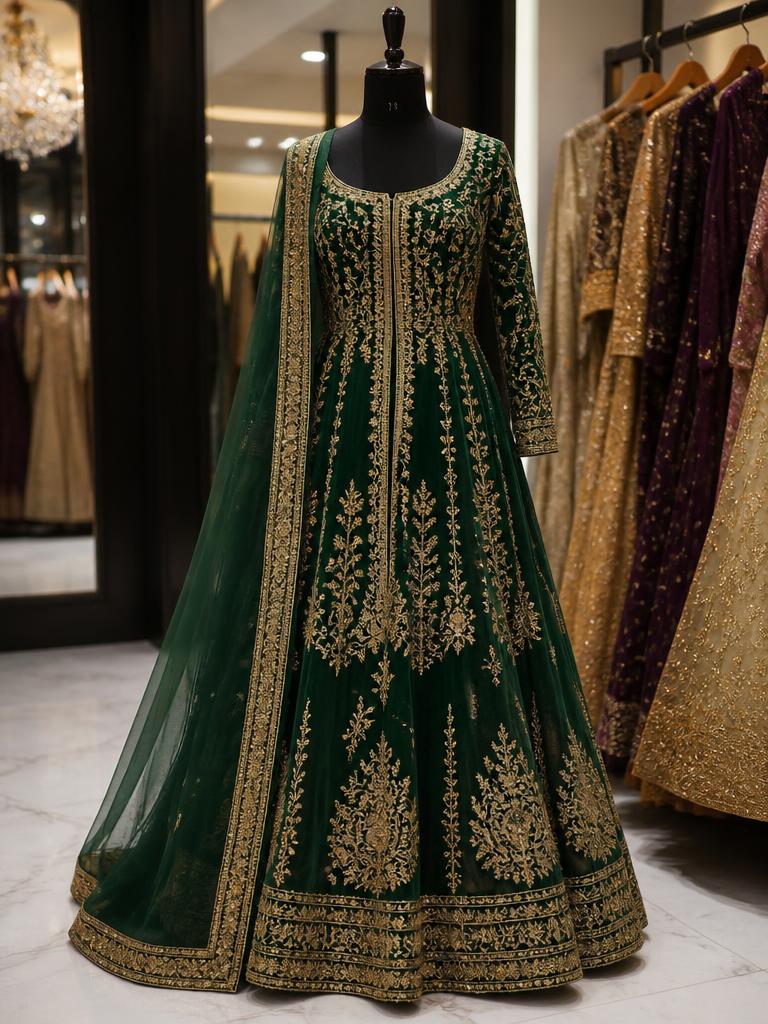 Emerald Zari Anarkali Gown