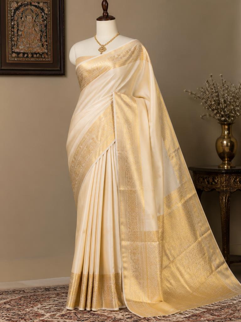 Ivory Silk Kanchi Saree