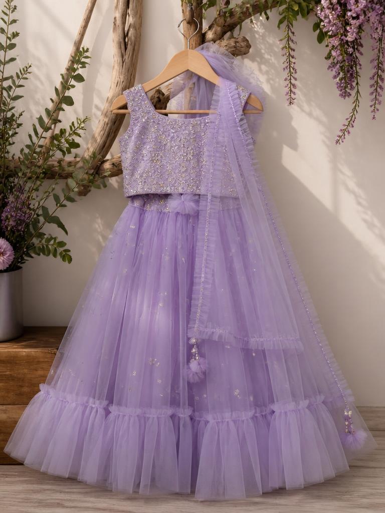 Lavender Tulle Party Lehenga